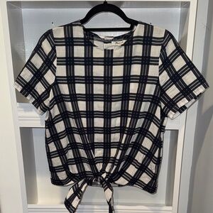 Madewell Navy and White Checkered Short Sleeve Top